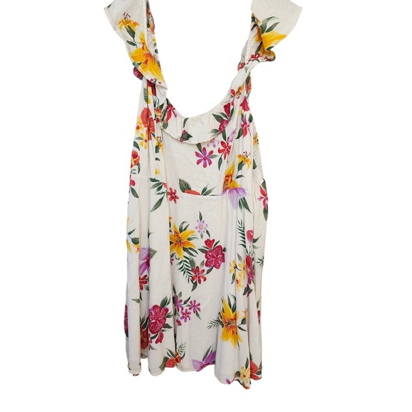 Old Navy Floral Print‎ Ruffle Strap Smocked Sundress White Yellow Red XL - Picture 1 of 11